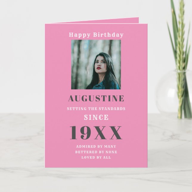 Birthday Photo Template Elegant Chic Pink Grey (Front)