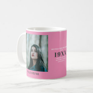 Birthday Photo Template Elegant Chic Pink Grey Coffee Mug