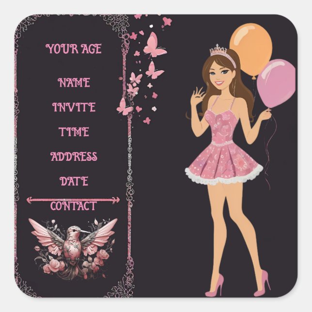 Birthday photo template you can fully personalize  square sticker (Front)