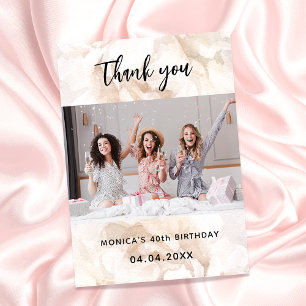 Birthday photo white floral elegant thank you card