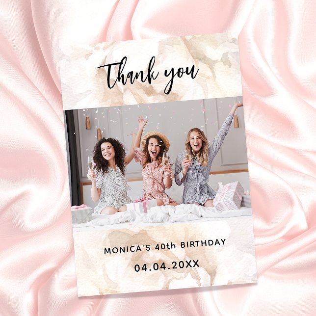 Birthday photo white floral elegant thank you card (Creator Uploaded)