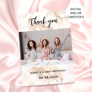 Birthday photo white floral thank you card
