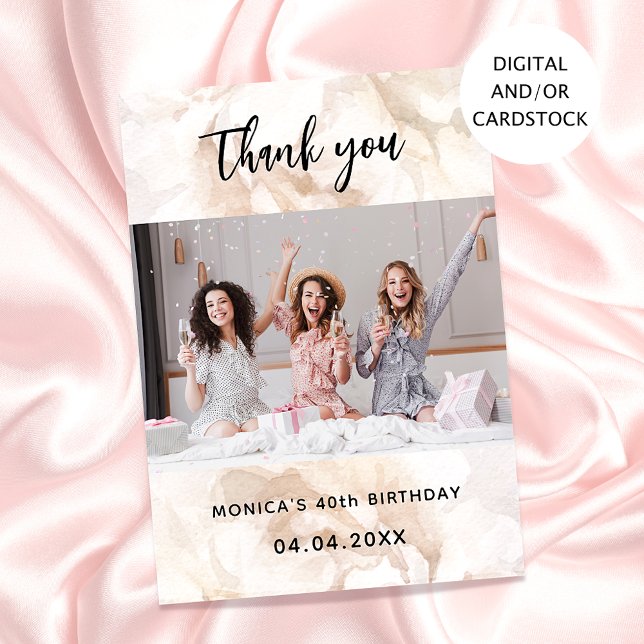 Birthday photo white floral thank you card (Creator Uploaded)