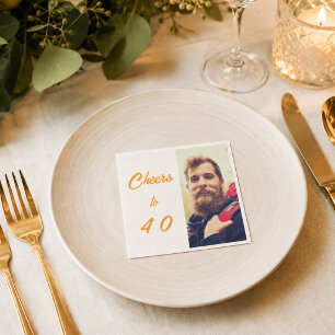 Birthday photo white gold cheers men napkin
