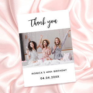 Birthday photo white simple elegant thank you card