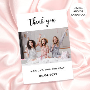 Birthday photo white simple thank you invitation