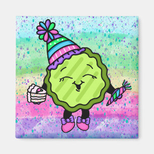 Birthday Pickle Pink and Purple Birthday Hat Magnet
