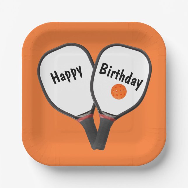 Birthday Pickleball and Paddle Paper Plate (Front)