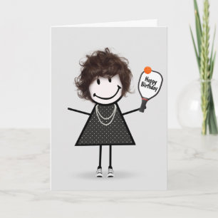 Birthday Pickleball Stick Figure Girl Card