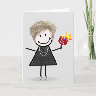 Birthday Pickleball Stick Figure Girl Card