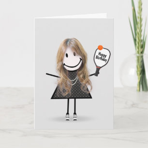 Birthday Pickleball Stick Figure Girl Card