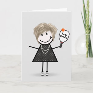 Birthday Pickleball Stick Figure Girl Card