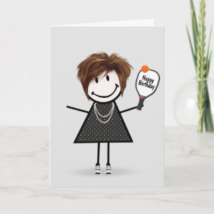Birthday Pickleball Stick Figure Girl Card