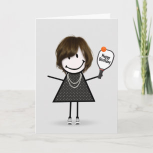 Birthday Pickleball Stick Figure Girl Card