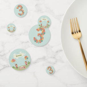 Birthday Picnic, Cute Retro Style, Age 3 Confetti