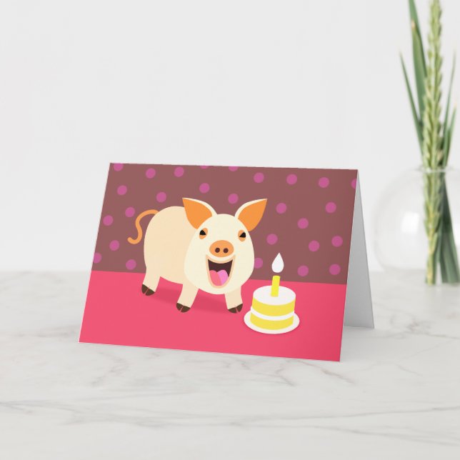 Birthday Pig & Cake Card (Front)