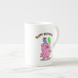 Birthday Pig cartoon choose background colour Bone China Mug