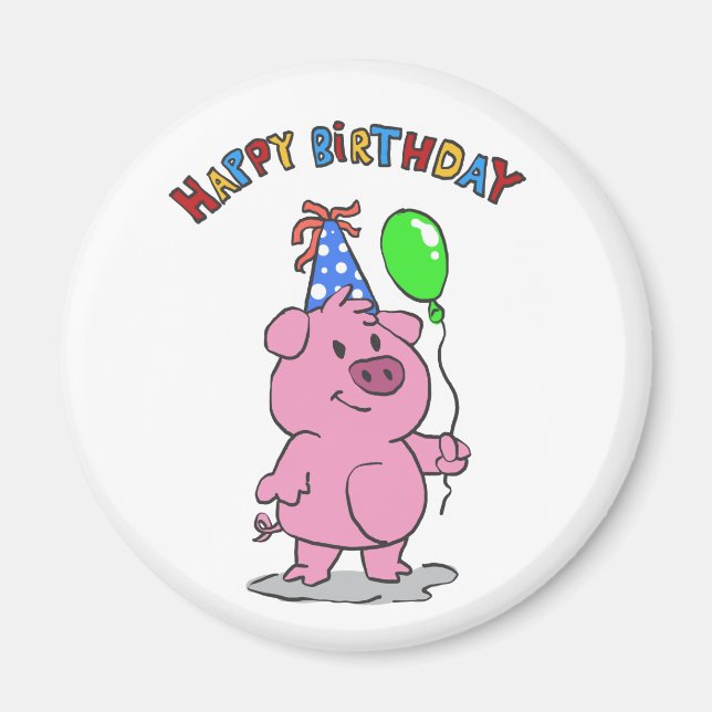 Birthday Pig cartoon | choose background colour Magnet (Front)