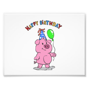Birthday Pig cartoon   choose background colour Photo Print