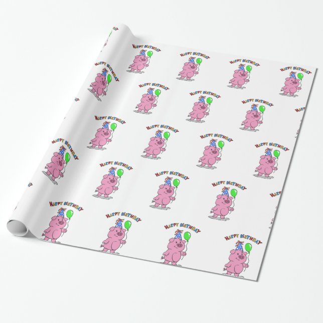 Birthday Pig cartoon | choose background colour Wrapping Paper (Unrolled)