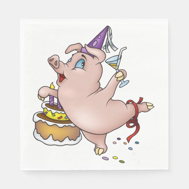 Birthday Pig Paper Napkins (Front)