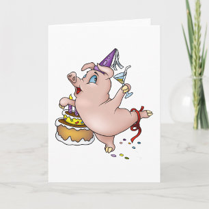 Birthday Pig Partying Greeting Card