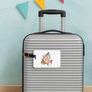 Birthday Pig Partying Luggage Tag