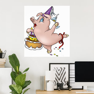 Birthday Pig Partying Poster