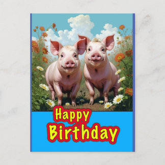 birthday pigs postcard