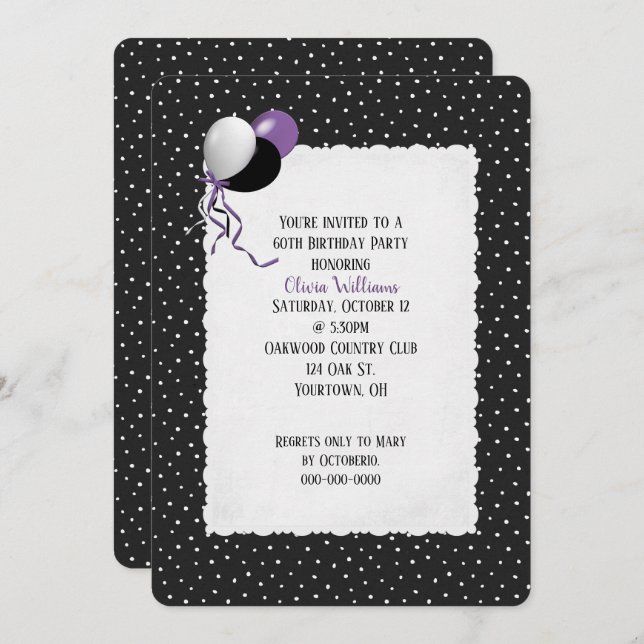 birthday pin dots on black pattern invitation (Front/Back)