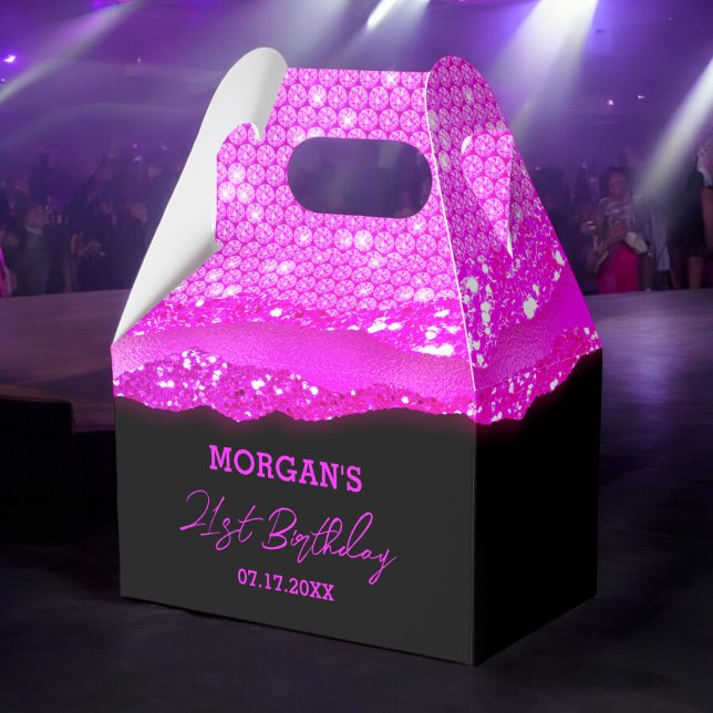 Birthday Pink Black Glitter Name Thank You Favour Box (Creator Uploaded)