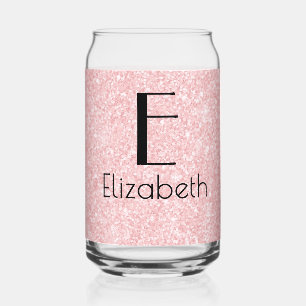 Birthday Pink & Black Retro, Name and Initial Can Glass
