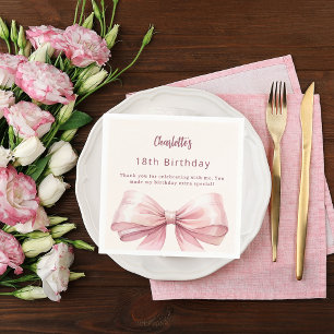 Birthday pink bow cream thank you napkin