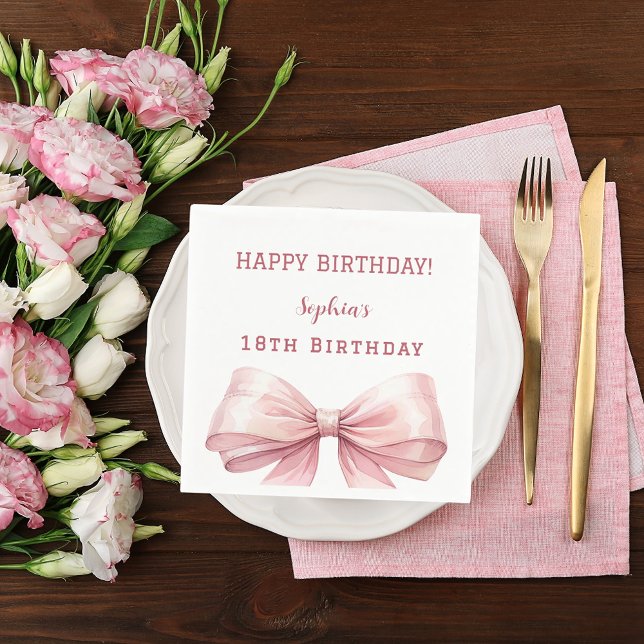 Birthday pink bow elegant napkin (Creator Uploaded)
