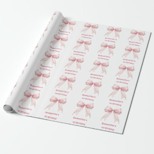 Birthday pink bow pearls girl wrapping paper
