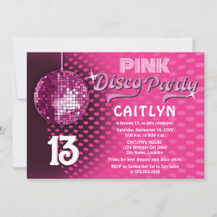Birthday Pink Disco Party Invitation