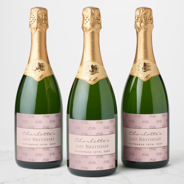 Birthday pink dusty rose monogram initials script sparkling wine label (Bottles)