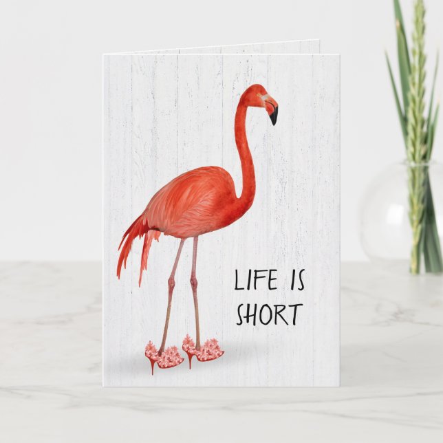 Birthday Pink Flamingo In High Heels Card (Front)