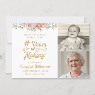 Birthday Pink Floral YEARS IN THE MAKING 2 Photo Invitation
