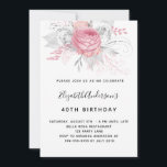 Birthday pink florals elegant white invitation<br><div class="desc">For a 40th (or any age) birthday party.  A stylish white background. Decorated with pink and white florals,  roses.   Personalise and add a name and party details.</div>