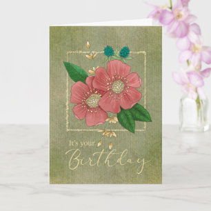 Birthday Pink Flowers with Glitter Frame Card