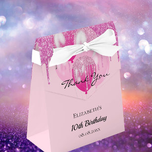 Birthday pink glitter drips balloons girl favour box
