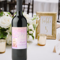 Birthday pink glitter drips holographic photo