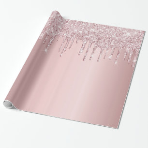Birthday pink glitter drips sparkle dusty rose  wrapping paper