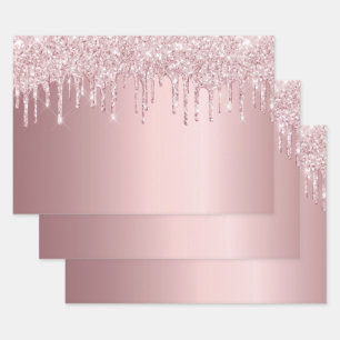Birthday pink glitter drips sparkle dusty rose wrapping paper sheet
