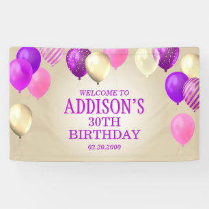 Birthday Pink Gold Balloons Banner