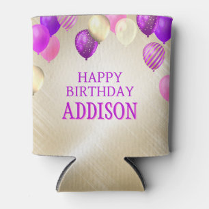 Birthday Pink Gold Balloons Can Cooler