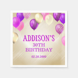 Birthday Pink Gold Balloons Napkin
