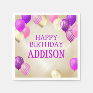 Birthday Pink Gold Balloons Napkin
