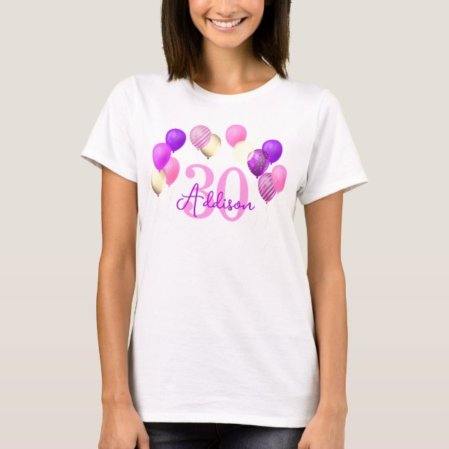 Birthday Pink Gold Balloons T-Shirt (Front)